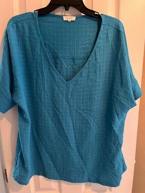LA MIEL Bright Turquoise V-Neck Tunic